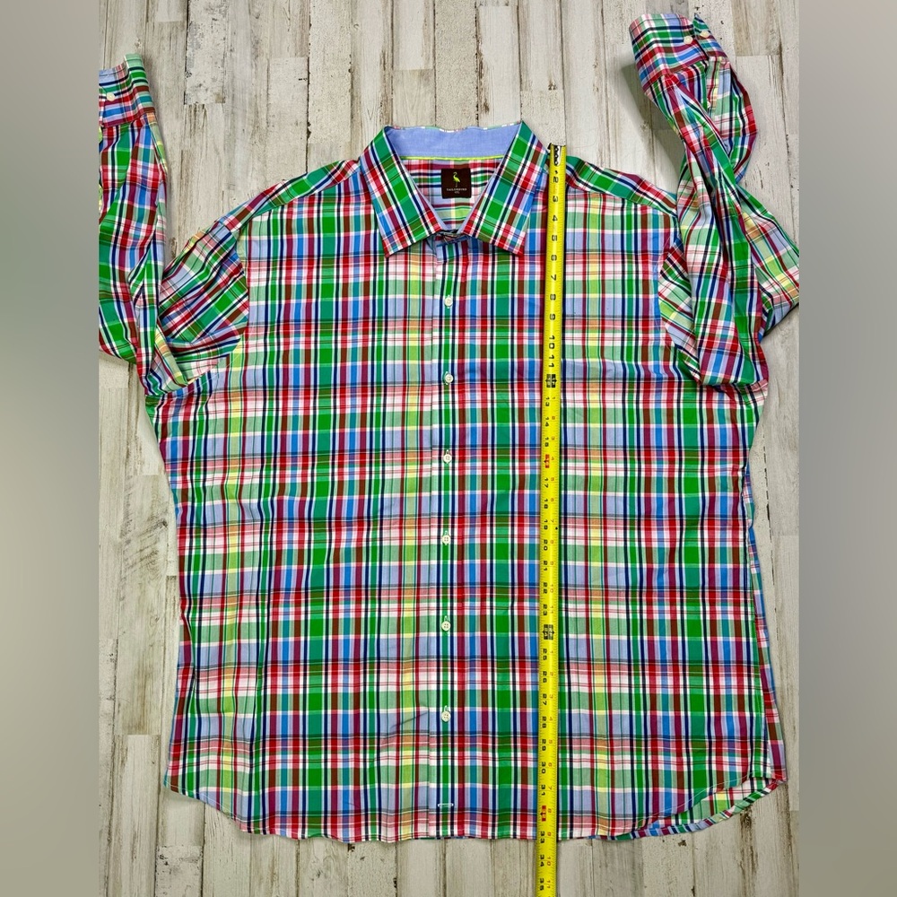 Tailorbyrd Mens Dress Shirt 4XL Long Sleeve Green Blue Button Up - Picture 6 of 13